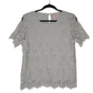 NWT Philosophy Cap Sleeve Lace Grey Blouse